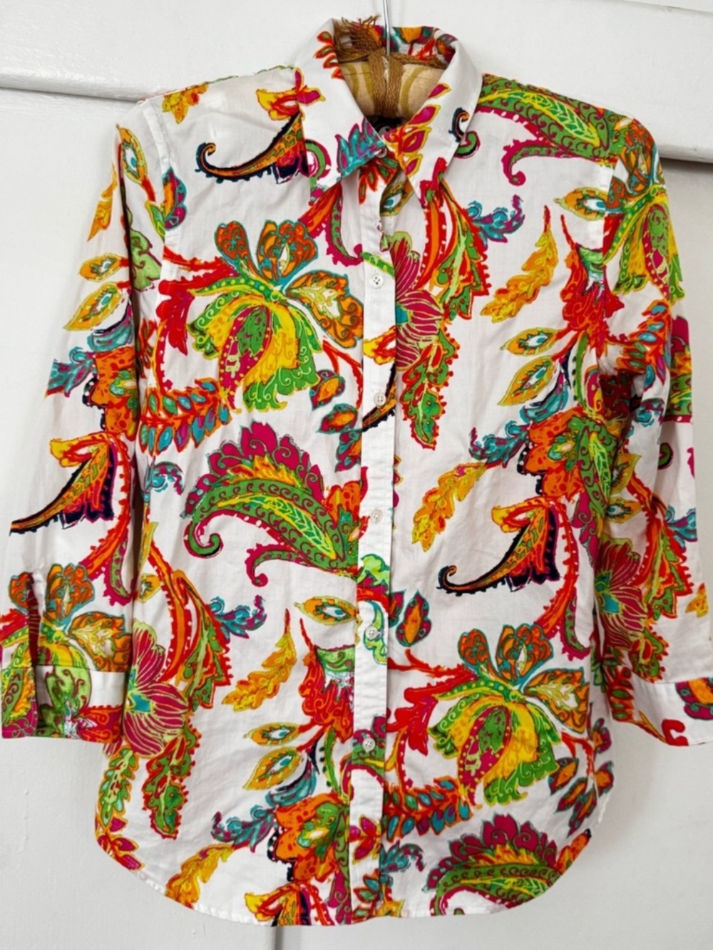Ralph Lauren White Button-Down Shirt with Bright Paisley Print 100% cotton